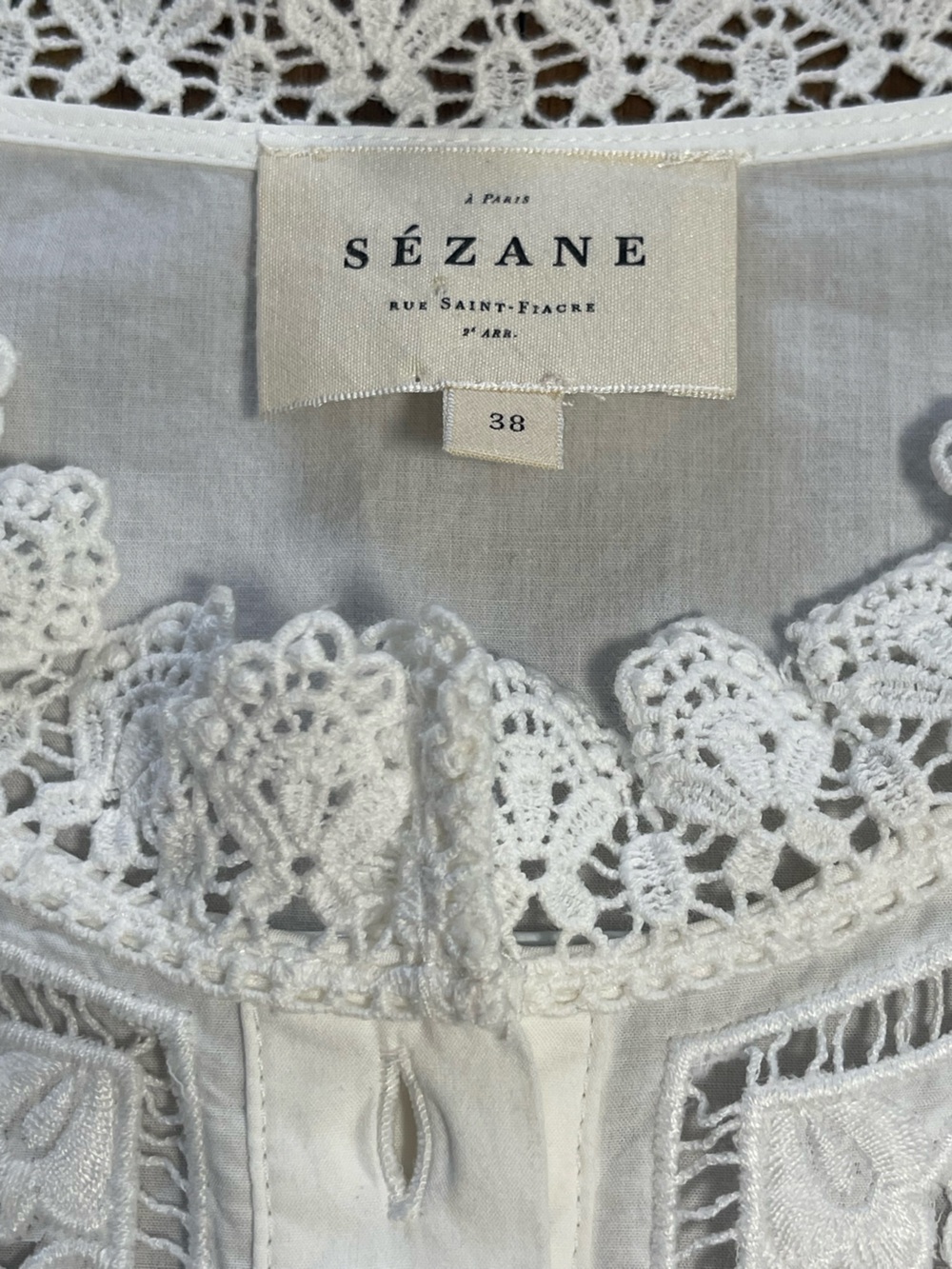 Sézane Eponine White Lace-Trim button down short sleeve blouse - Picture 9 of 13
